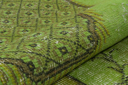 Vintage Green Wool Rug: Handmade Nursery Carpet (5'6"x10'ft)