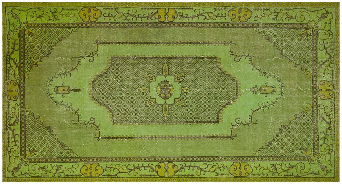 Vintage Green Wool Rug: Handmade Nursery Carpet (5'6"x10'ft)