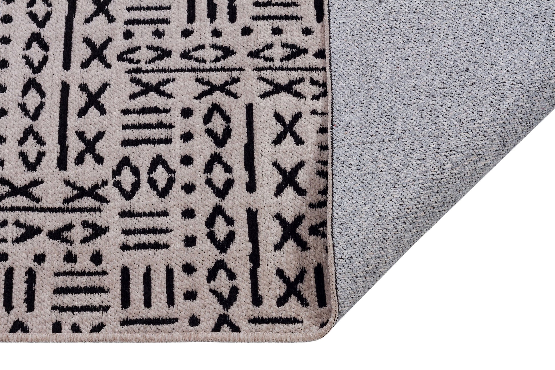 Mudcloth Tribal Area Rug, Black Ivory Fringe, Modern Scandinavian Carpet