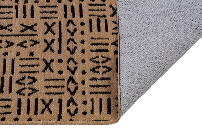 Modern Geometric Cotton Area Rug | Cream Charcoal Tribal Boho Carpet (Washable)
