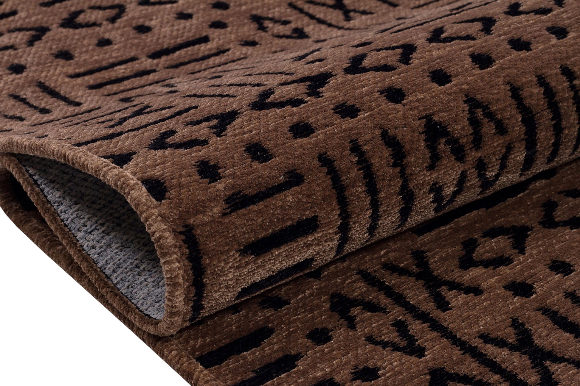 Modern Tribal Washable Cotton Rug – Brown & Black Geometric Boho Area Carpet with Fringe