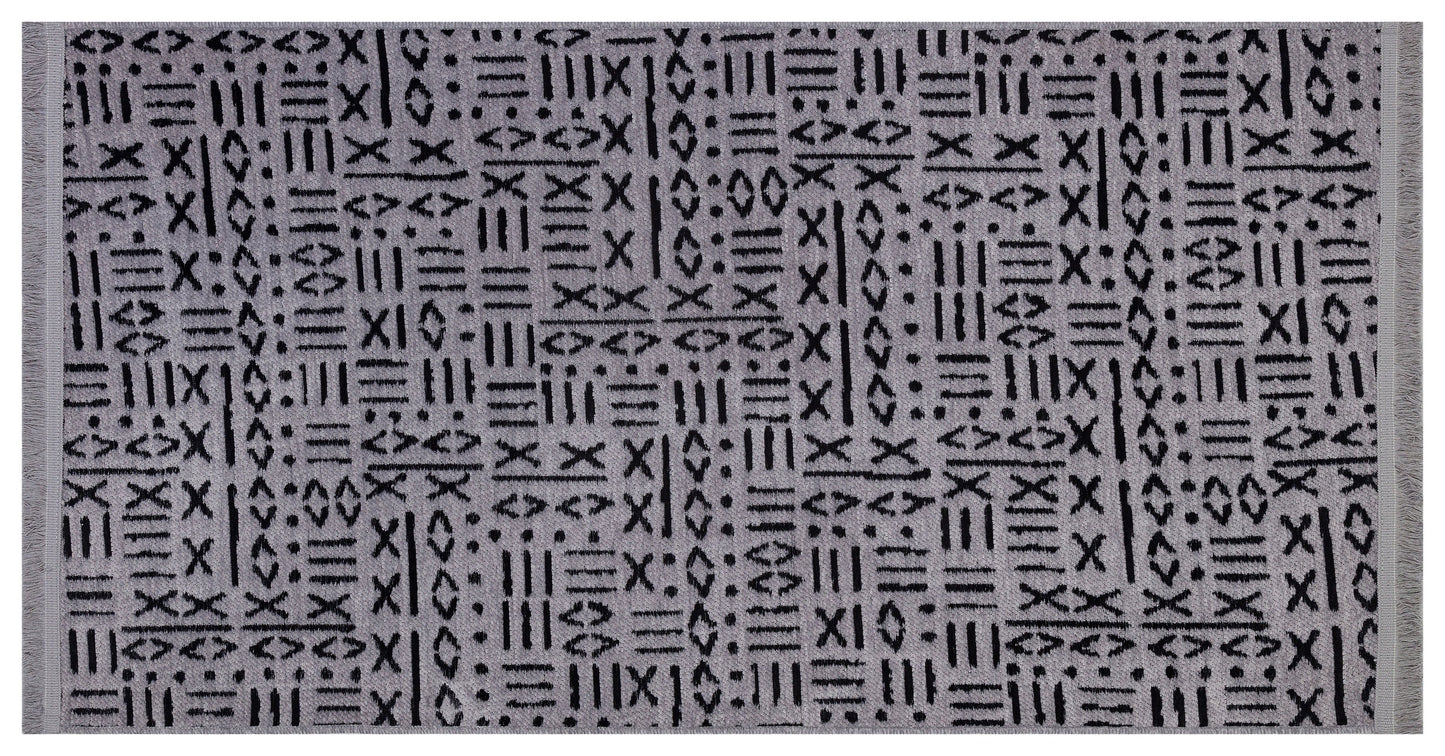 Modern Tribal Mudcloth Area Rug – Gray Black Geometric Boho Carpet