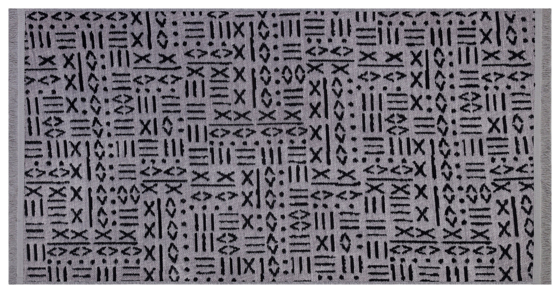 Modern Tribal Mudcloth Area Rug – Gray Black Geometric Boho Carpet