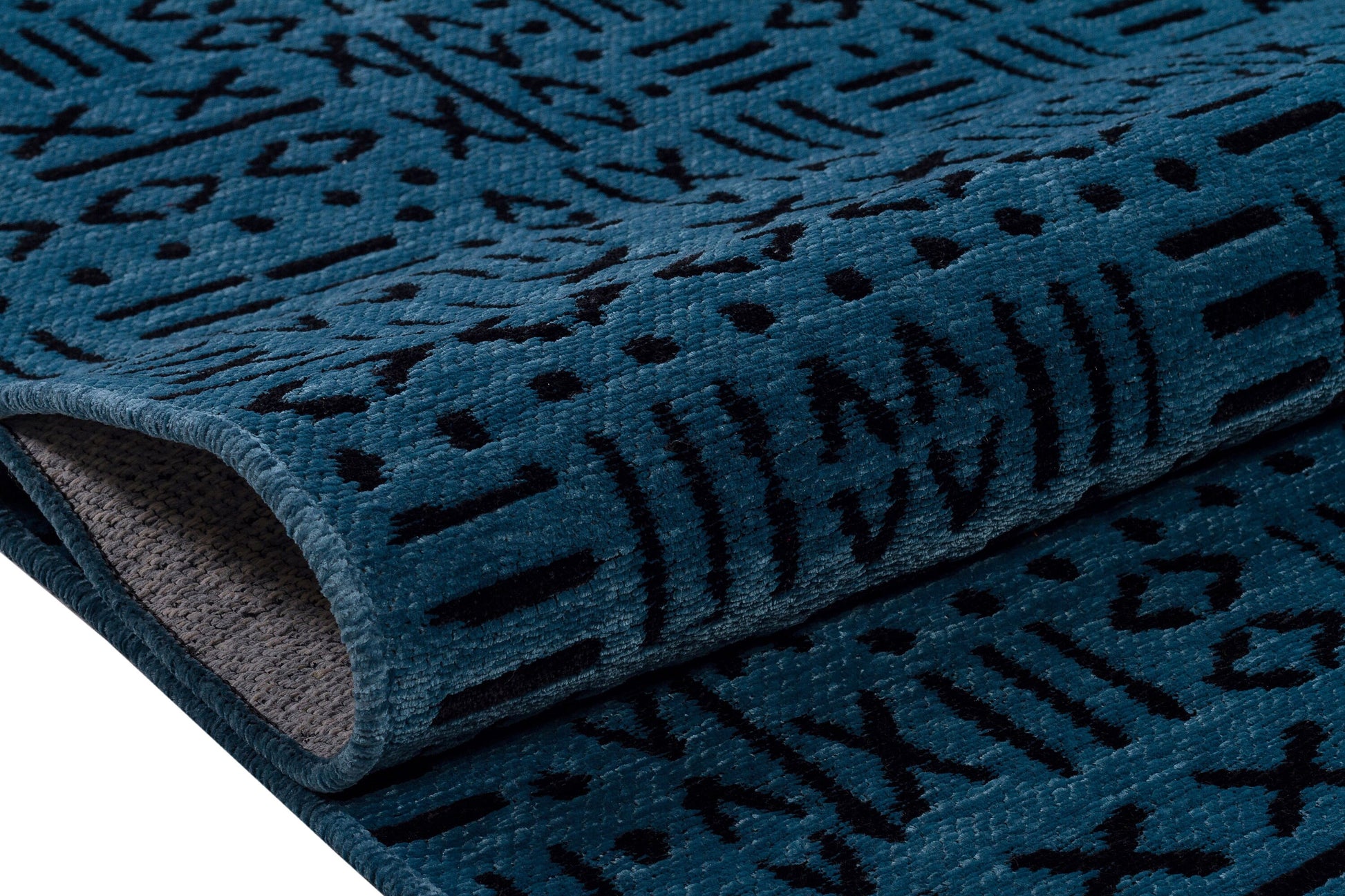 Washable Teal Cotton Rug – Modern Tribal Geometric Pattern, Low Pile Carpet