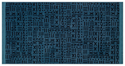 Washable Teal Cotton Rug – Modern Tribal Geometric Pattern, Low Pile Carpet