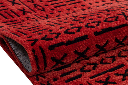 Red Tribal Geometric Rug, Boho Southwestern Accent Carpet, Scandinavian Decor Floor Rug