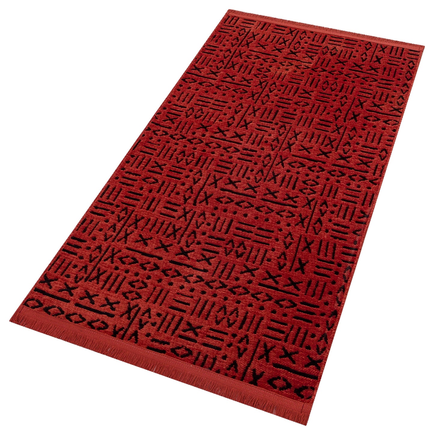 Red Tribal Geometric Rug, Boho Southwestern Accent Carpet, Scandinavian Decor Floor Rug