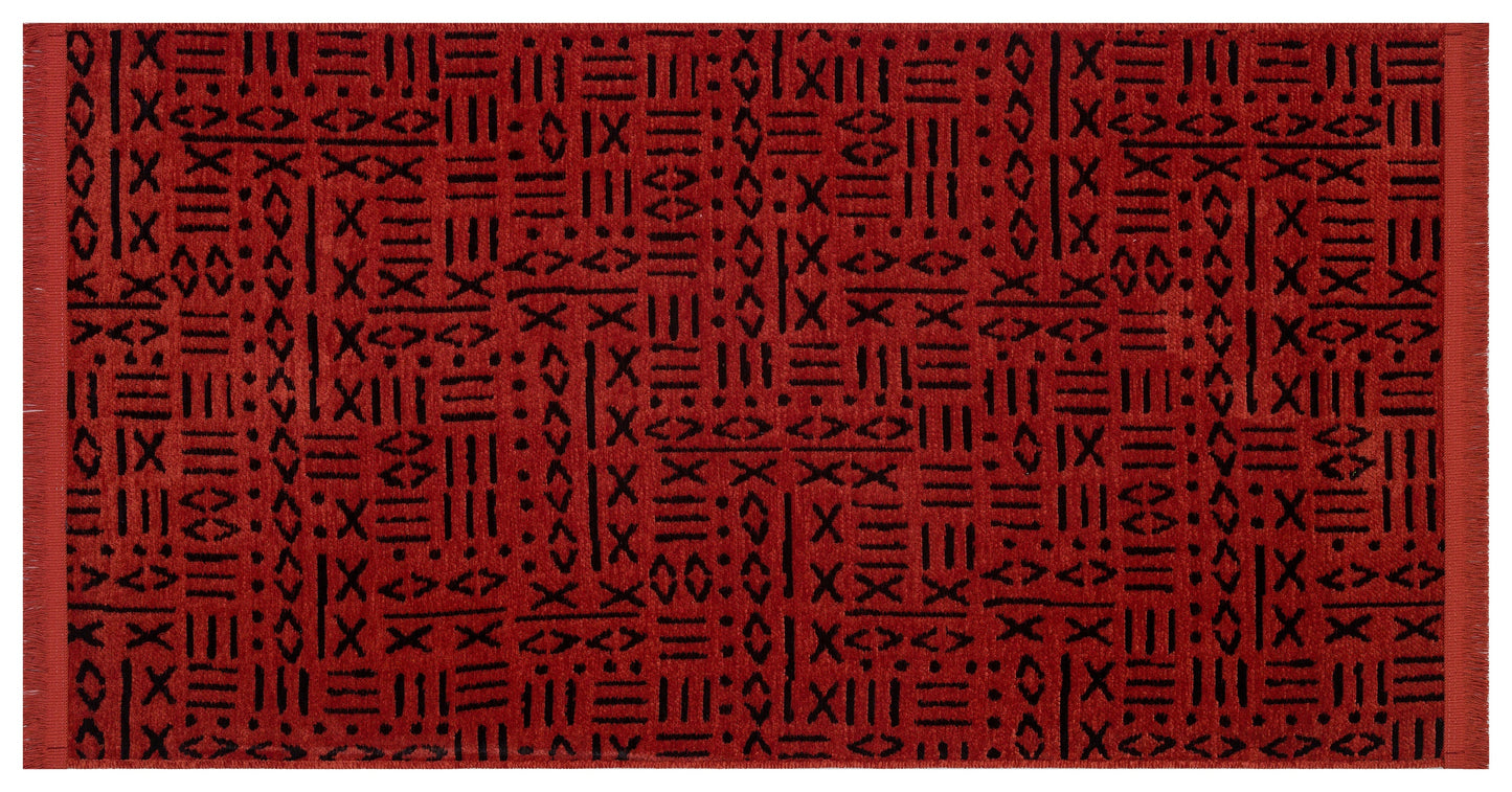 Red Tribal Geometric Rug, Boho Southwestern Accent Carpet, Scandinavian Decor Floor Rug