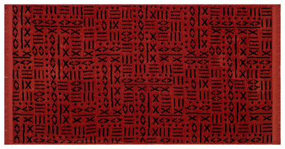 Red Tribal Geometric Rug, Boho Southwestern Accent Carpet, Scandinavian Decor Floor Rug