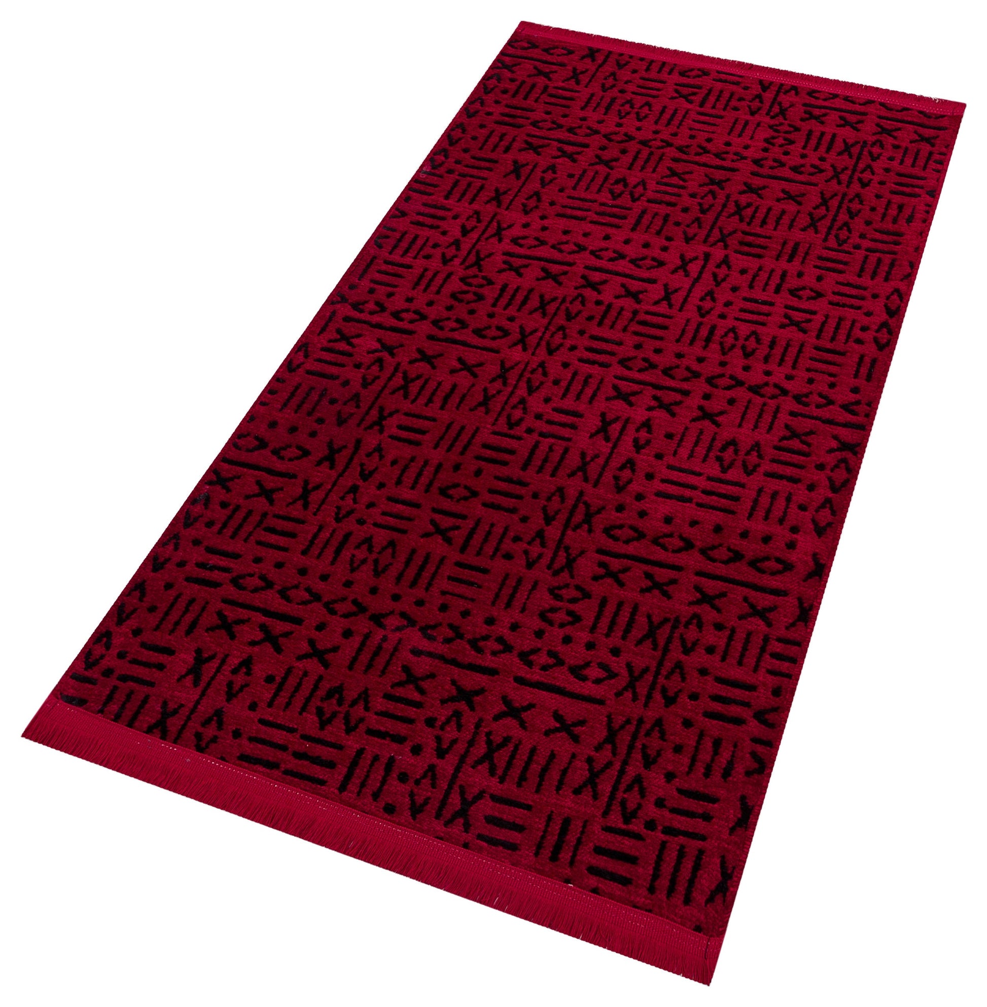 Red Geometric Tribal Area Rug, Boho Ethnic Living Room Carpet