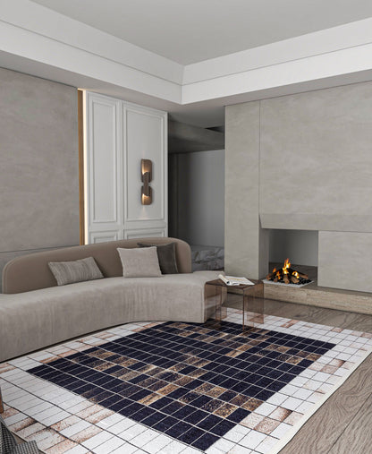Modern Industrial Mosaic Rug | Black Earth Tone Pixelated Non-Slip Carpet