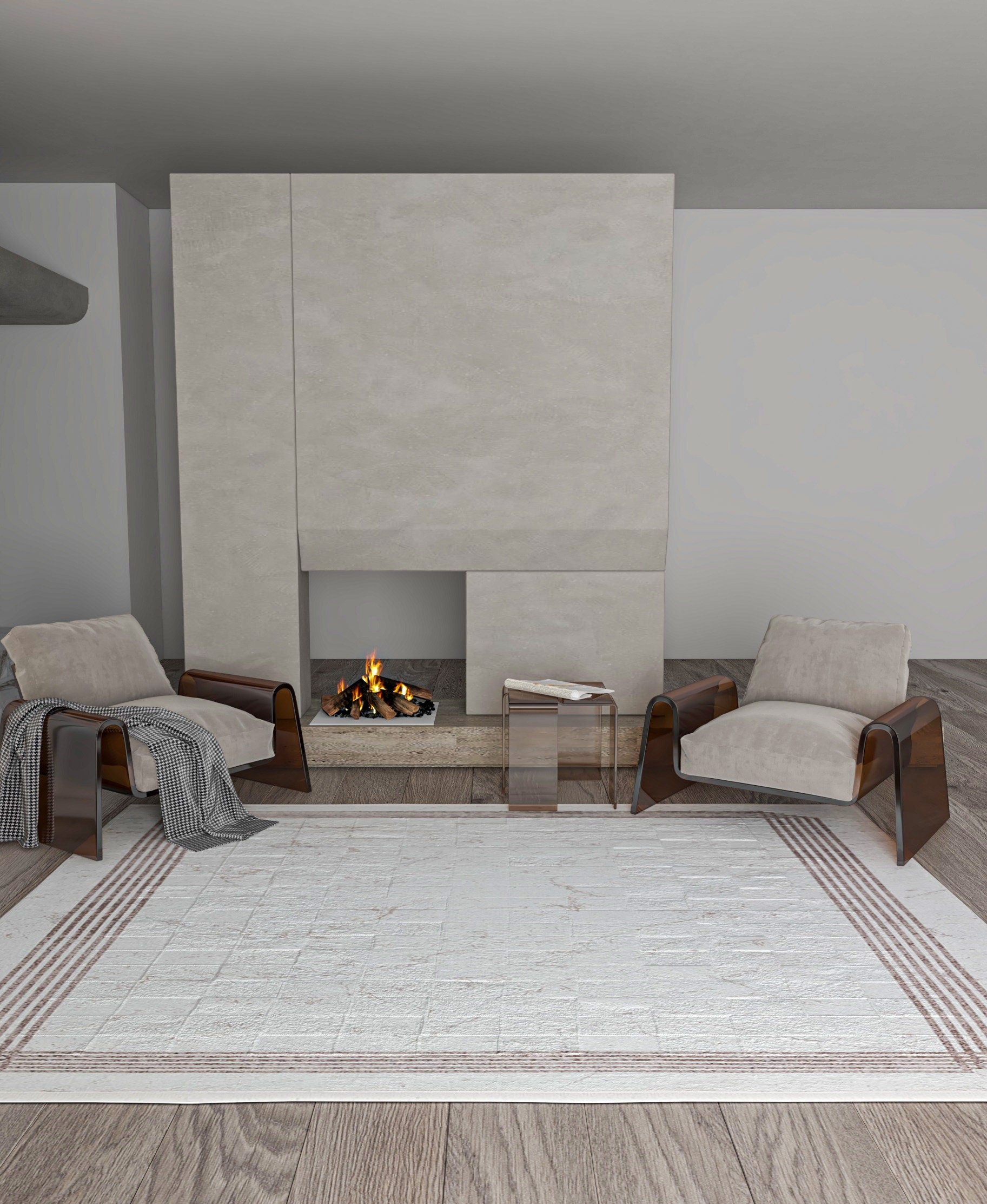 Cream Marble Texture Area Rug, Modern Minimalist Border Carpet, Machine Washable Home Decor