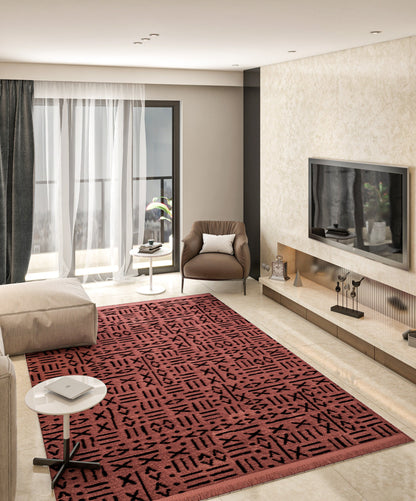 Red Tribal Geometric Rug, Boho Southwestern Accent Carpet, Scandinavian Decor Floor Rug