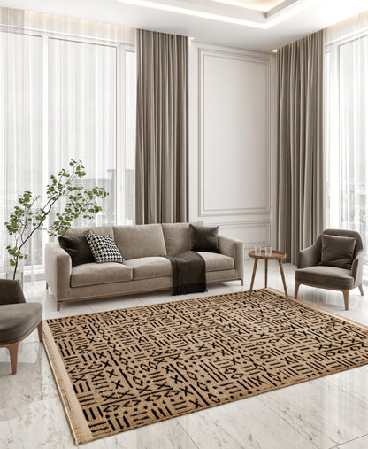 Modern Geometric Cotton Area Rug | Cream Charcoal Tribal Boho Carpet (Washable)