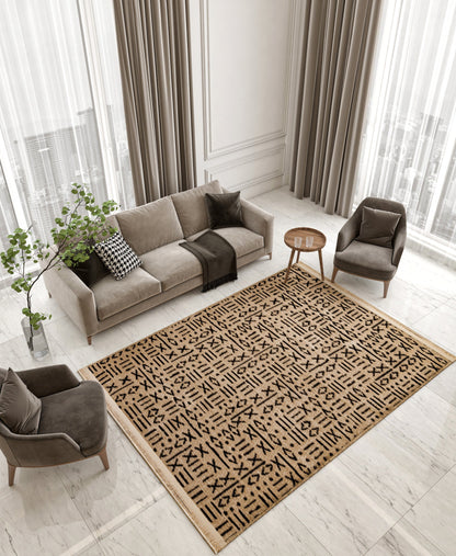 Modern Geometric Cotton Area Rug | Cream Charcoal Tribal Boho Carpet (Washable)