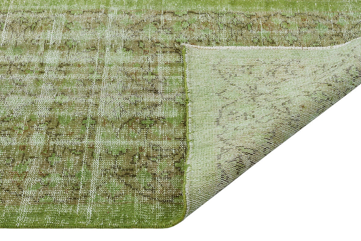 Vintage Green Wool Rug: Handmade Turkish Area Rug (3'x5'7")