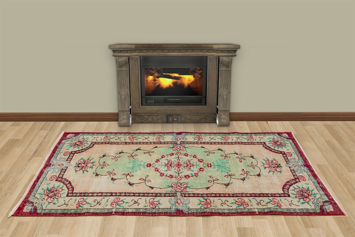 Vintage Turkish Wool Rug (3.7x6.8 ft): Handmade Anatolian Area Rug