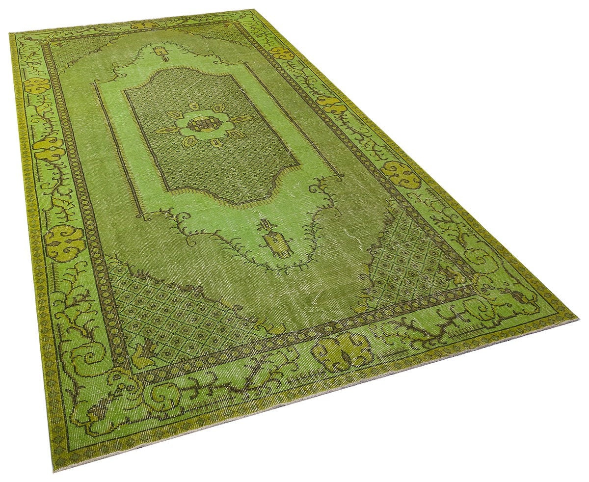 Vintage Green Wool Rug: Handmade Nursery Carpet (5'6"x10'ft)