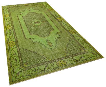 Vintage Green Wool Rug: Handmade Nursery Carpet (5'6"x10'ft)