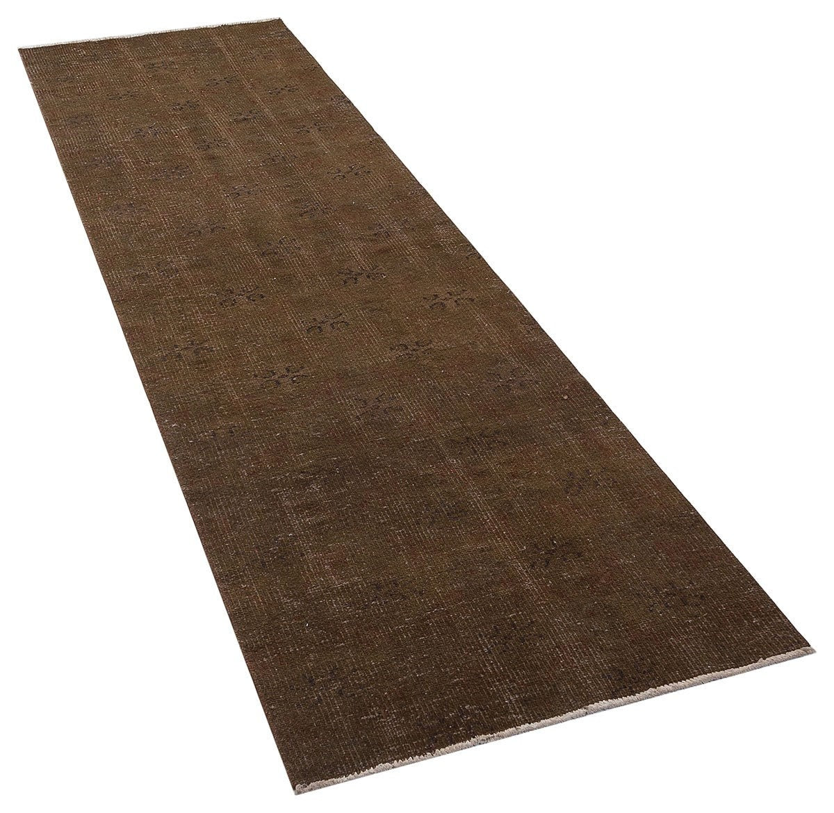 Vintage Anatolian brown Wool Runner Rug: Bohemian Eclectic Style (2.8x9'4'' ft)