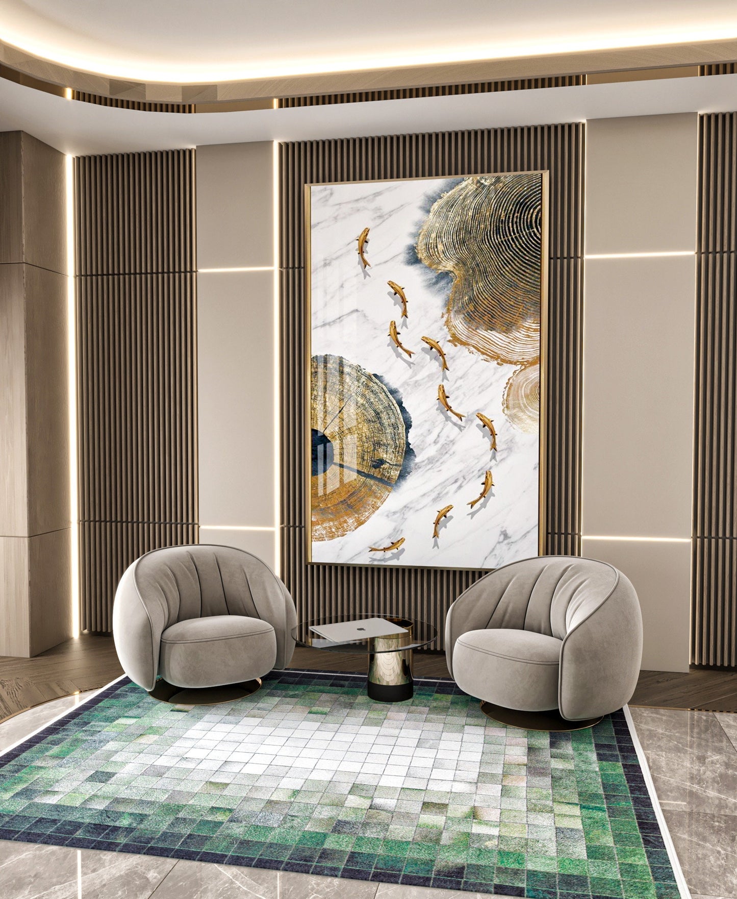 Green Pixel Mosaic Area Rug, Washable Abstract Gradient Carpet, Modern Living Room Floor Rug