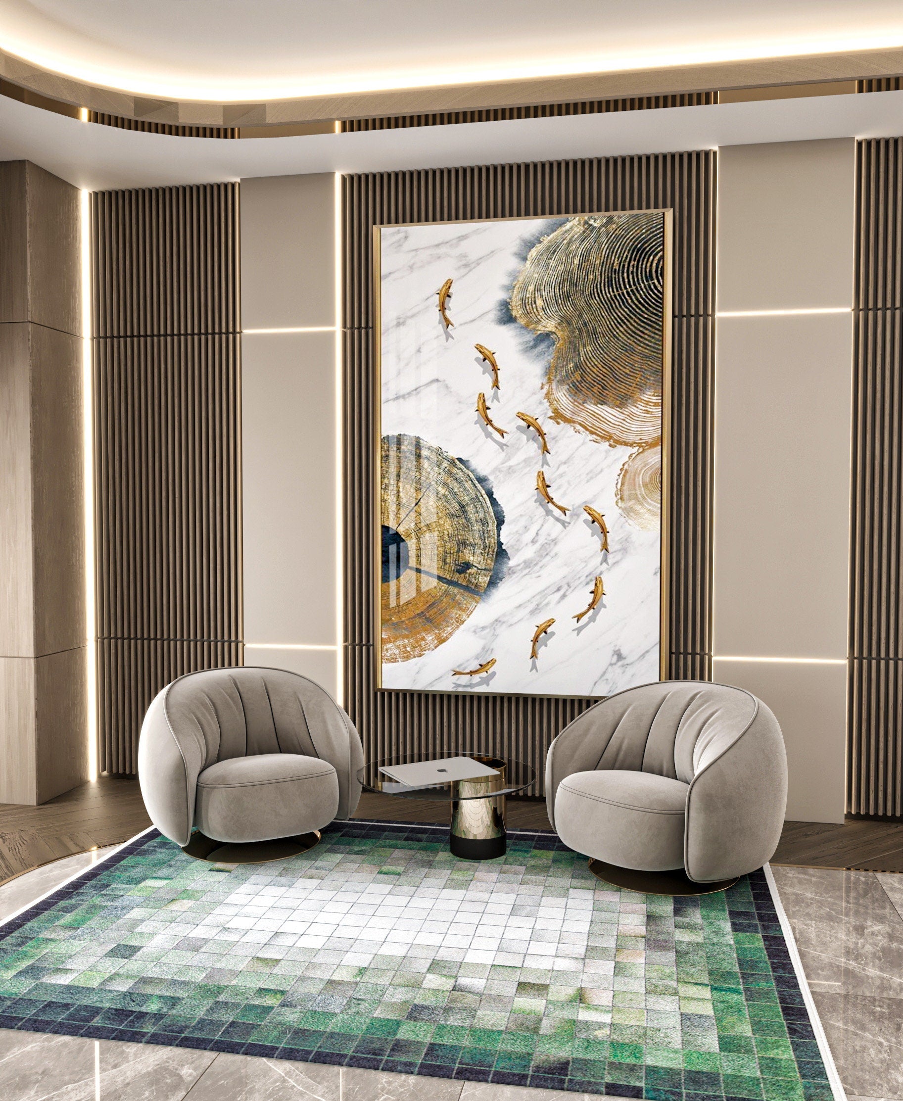 Green Pixel Mosaic Area Rug, Washable Abstract Gradient Carpet, Modern Living Room Floor Rug