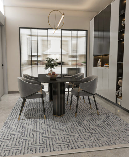 Modern Greek Key Area Rug – Gray Geometric Carpet, Minimalist Living Room Decor