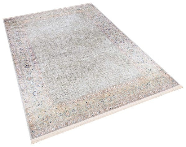 Distressed Persian Area Rug – Sage Cream Traditional Turkish Carpet, Washable Low Pile