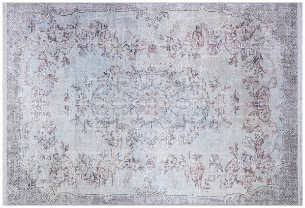 Distressed Oriental Area Rug, Blue Beige Living Room Carpet (Machine Washable)