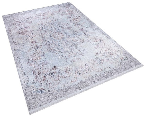 Distressed Oriental Area Rug, Blue Beige Living Room Carpet (Machine Washable)