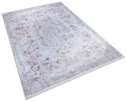 Distressed Oriental Area Rug, Blue Beige Living Room Carpet (Machine Washable)