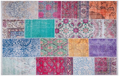 Bohemian Patchwork Rug, Distressed Persian Style Carpet, Non-Slip Medallion Floor Mat