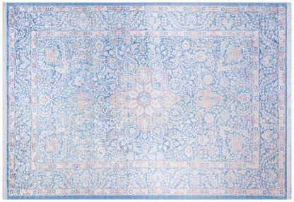 Distressed Light Blue Medallion Rug – Boho Turkish Style, Machine Washable, Non-Slip