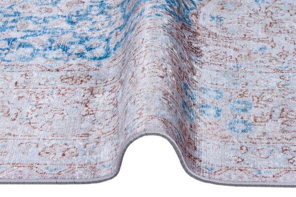 Distressed Medallion Area Rug – Turquoise Persian Style Carpet, Non-Slip
