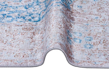 Distressed Medallion Area Rug – Turquoise Persian Style Carpet, Non-Slip