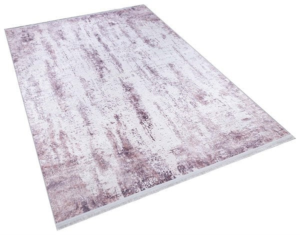 Washable Lavender Abstract Area Rug, Modern Distressed Purple Carpet (Machine Washable)