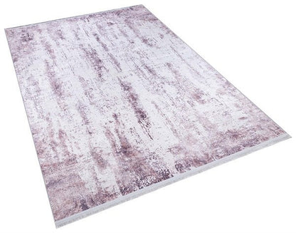 Washable Lavender Abstract Area Rug, Modern Distressed Purple Carpet (Machine Washable)