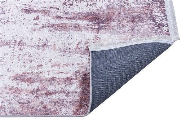 Washable Lavender Abstract Area Rug, Modern Distressed Purple Carpet (Machine Washable)