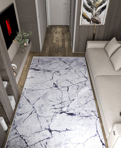 Modern Marble Area Rug – Abstract Stone Pattern, Washable Living Room Carpet