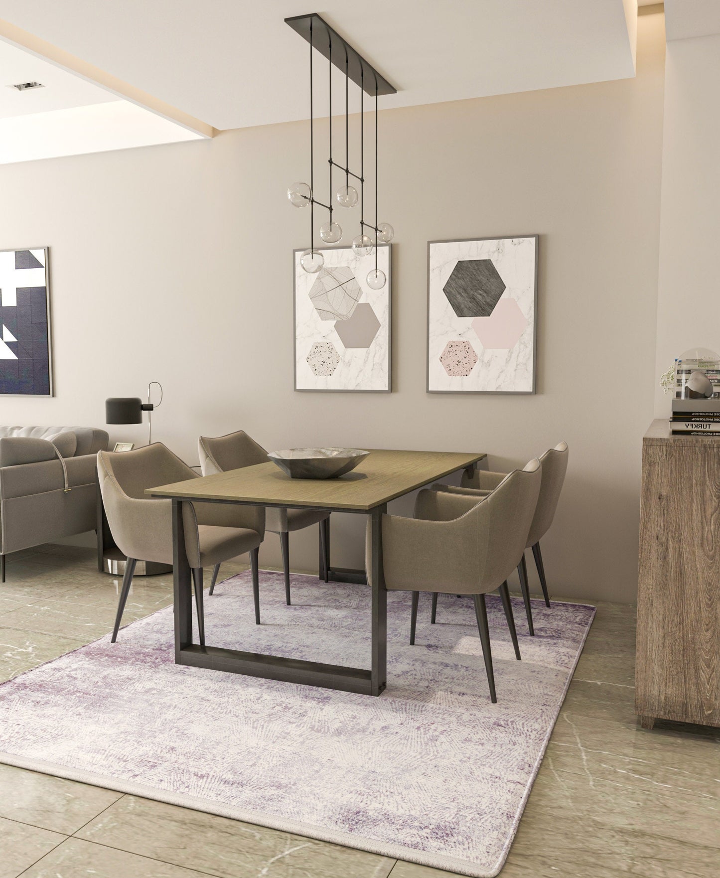Distressed Lavender Area Rug – Modern Boho Washable Carpet, Soft Purple Living Room Accent