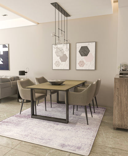 Distressed Lavender Area Rug – Modern Boho Washable Carpet, Soft Purple Living Room Accent
