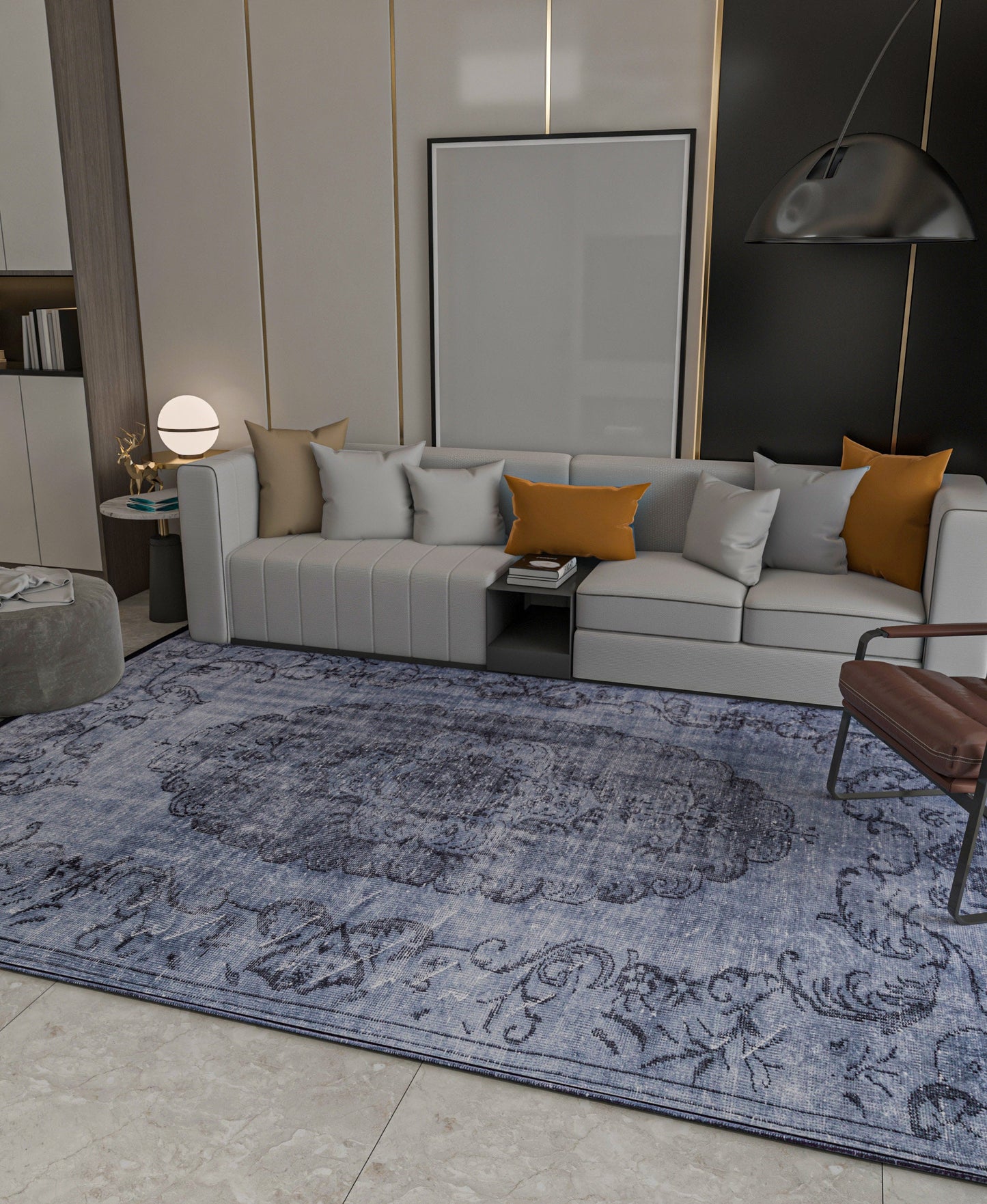 Gray Vintage Classic Medallion Rug: Washable Bohemian carpet