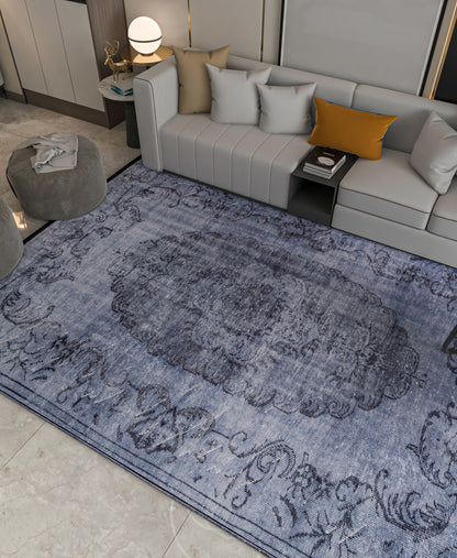 Gray Vintage Classic Medallion Rug: Washable Bohemian carpet