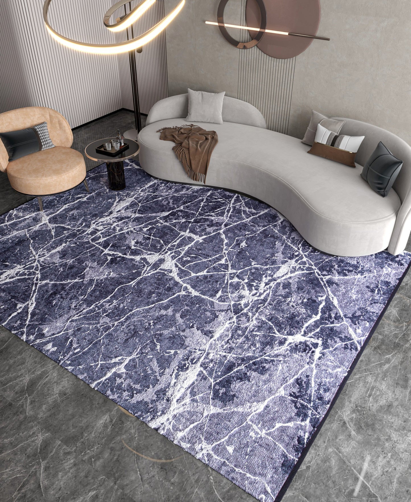 Modern Black Marble Area Rug, Charcoal White Veined Carpet, Minimalist Industrial Decor