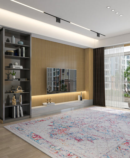 Washable Distressed Persian Area Rug – Boho Medallion Living Room Carpet