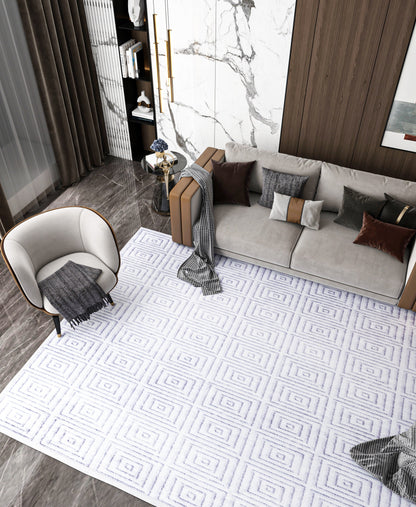 Washable Geometric Squares Area Rug, Modern Minimalist Low Pile Carpet