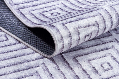 Washable Geometric Squares Area Rug, Modern Minimalist Low Pile Carpet