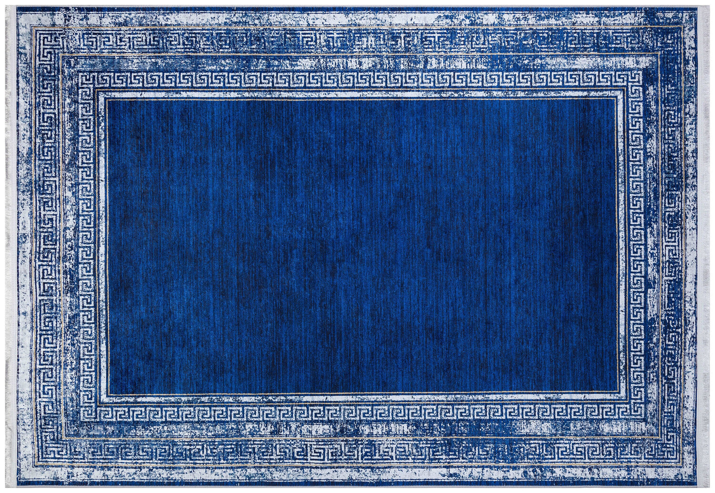 Navy Blue Greek Key Area Rug – Distressed Medallion Border Carpet, Boho Home Decor