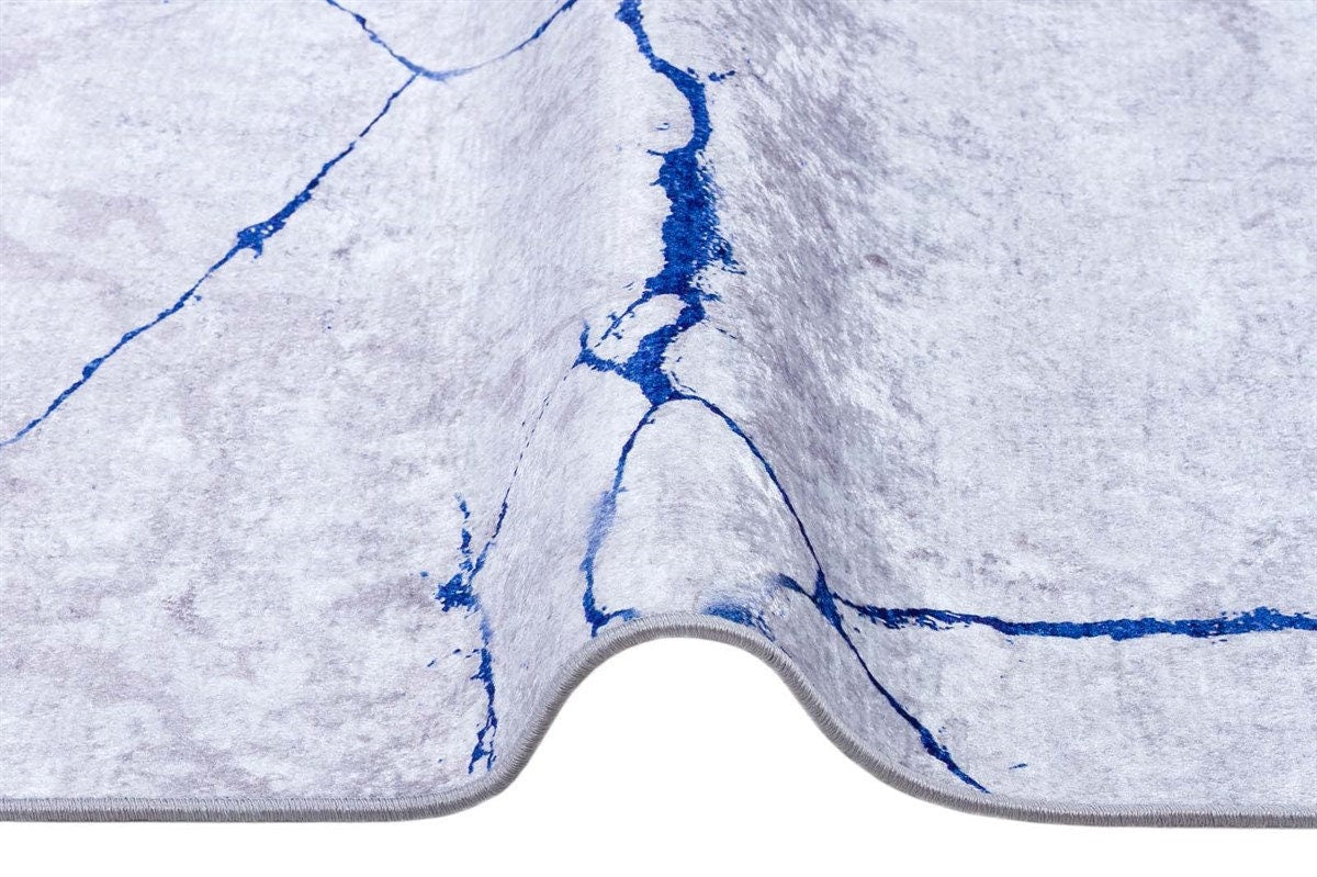 Modern Marble Area Rug – Blue Vein Abstract Carpet, Contemporary Living Room Floor Rug