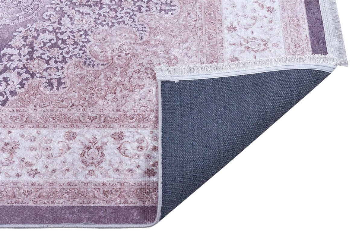 Washable Distressed Persian Medallion Rug – Dusty Mauve Lilac Boho Style